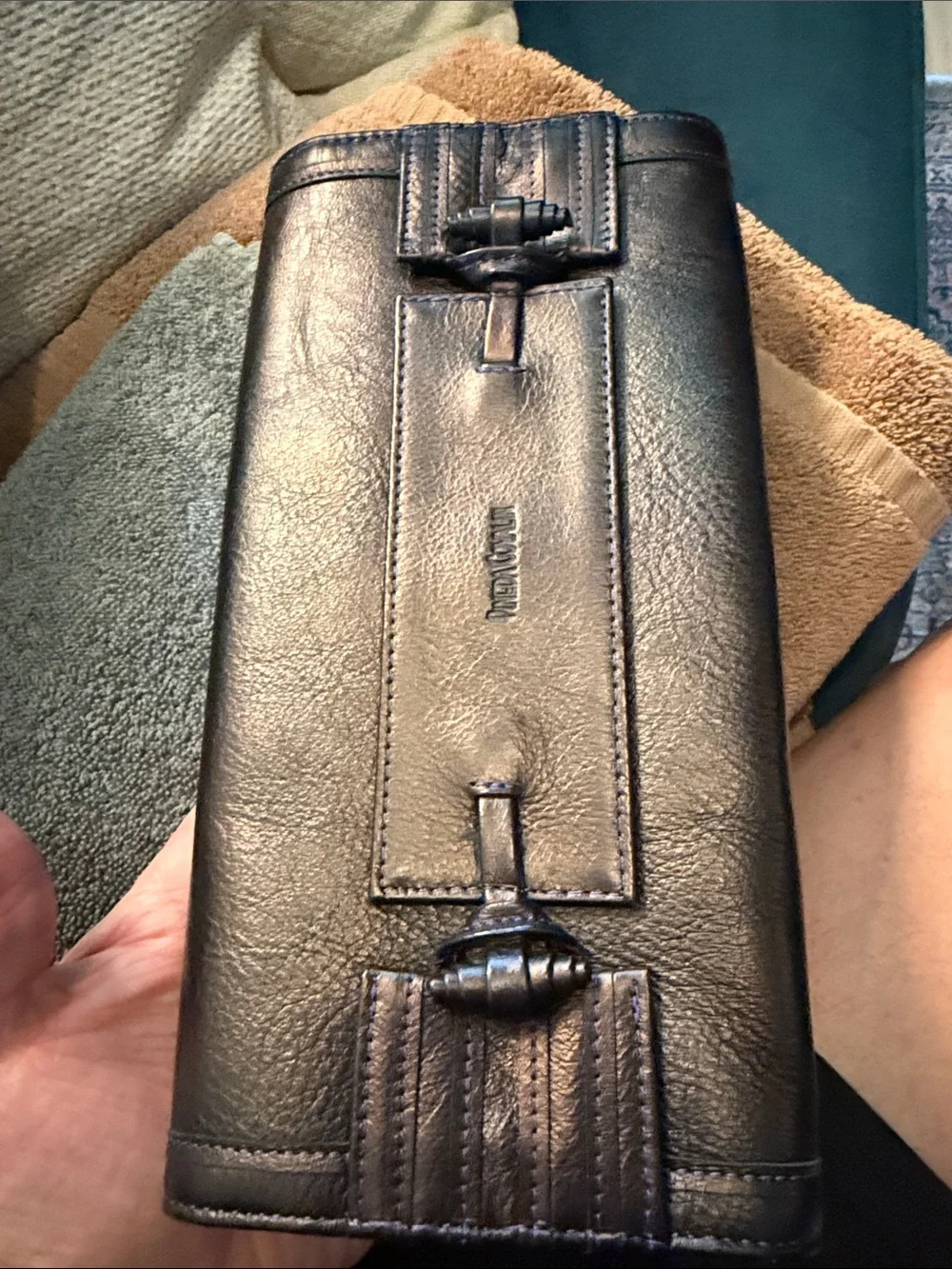 Women's Black Leather Long Wallet Clutch